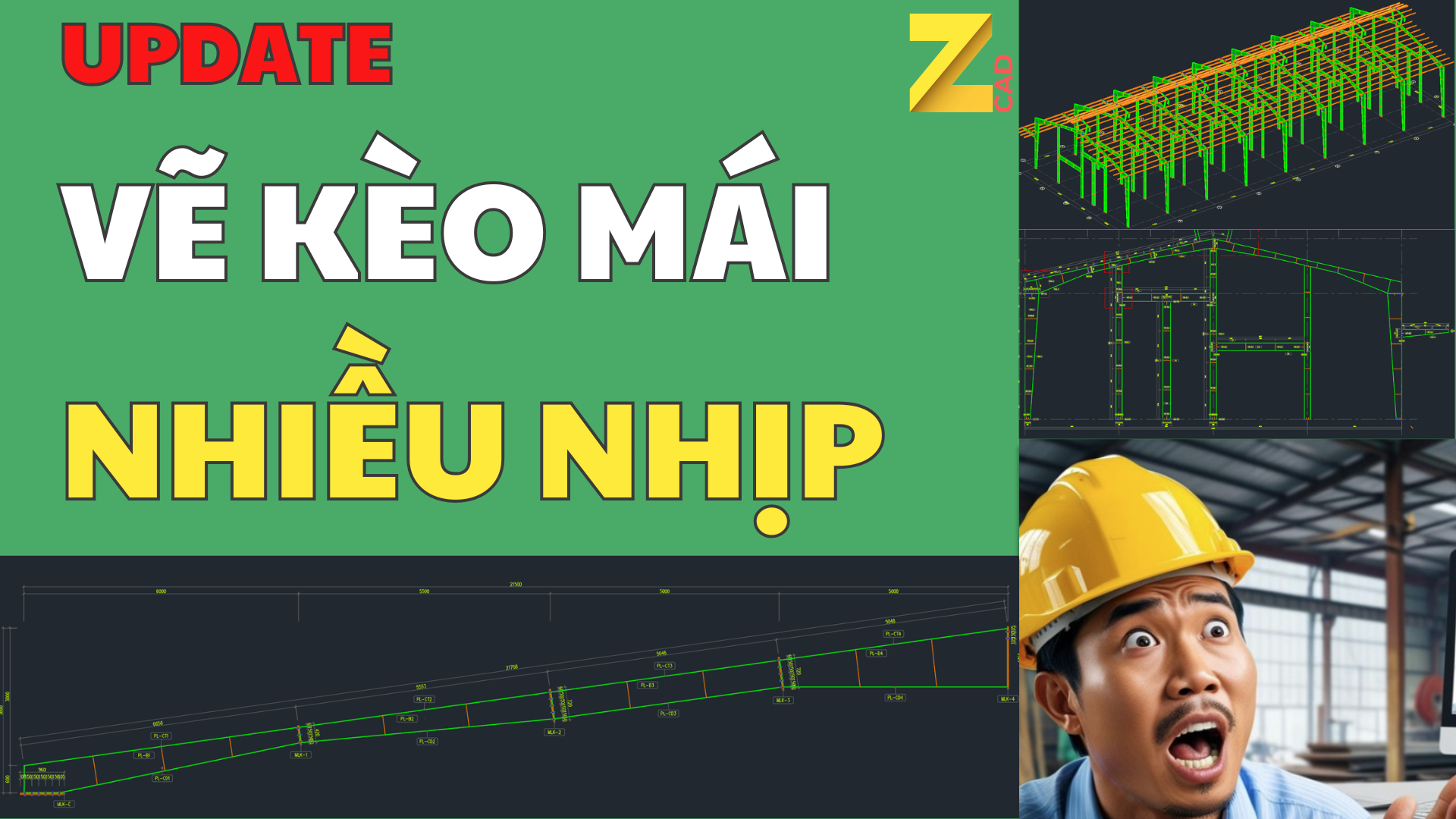Vẽ Kèo Mái thép nhiều nhịp, bán mái & Vẽ cột thép nhiều loại